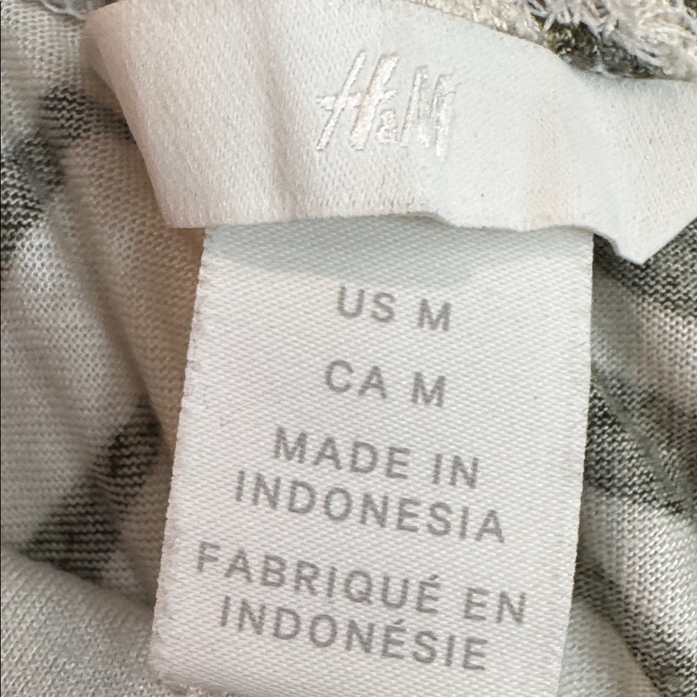 🟠 H&M Off White & Green Palm Print Wide Leg Jersey Trousers Size Medium - Picture 4 of 11